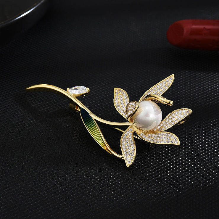Copper Micro-set Plant Brooch Female Clothing Accessories