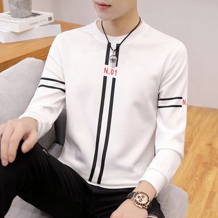 Spring and Autumn New mens printed long-sleeved T-shirt teen