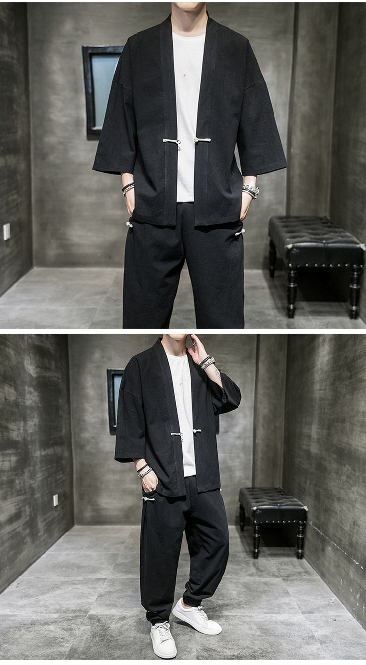 Chinese Style Linen Suit Men&