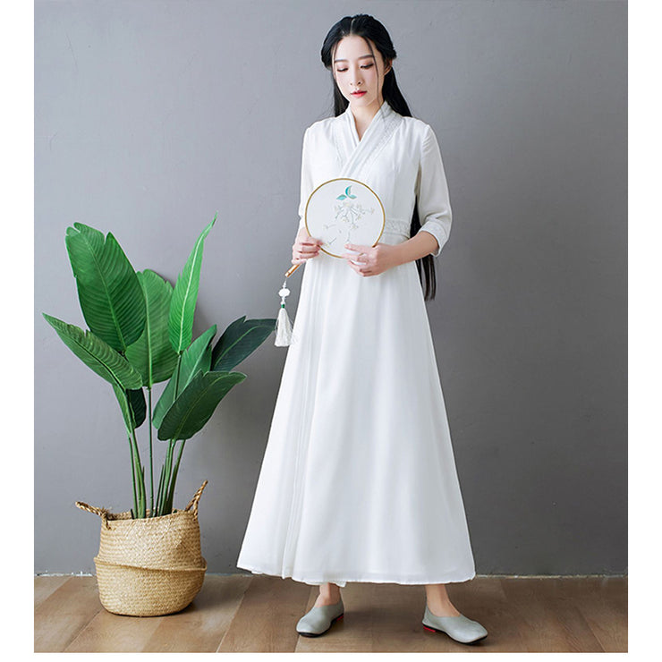 Elegant Hanfu Dress for Women Chinese Zen Style Summer Tea