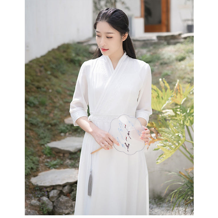 Elegant Hanfu Dress for Women Chinese Zen Style Summer Tea