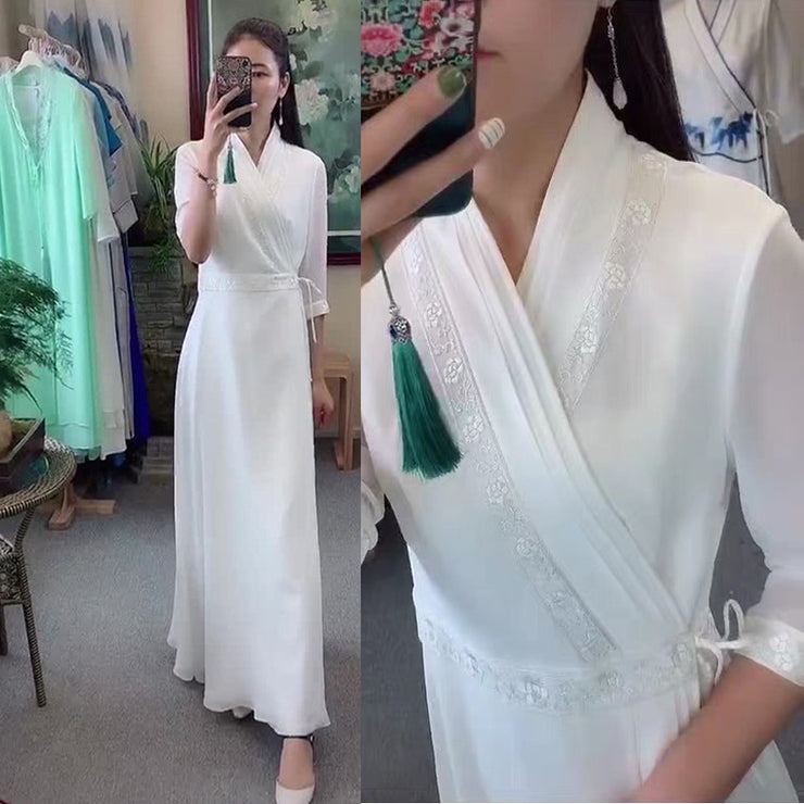 Elegant Hanfu Dress for Women Chinese Zen Style Summer Tea