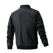 Suede Stand Collar Mens Jacket Double Zipper Pocket Clothing