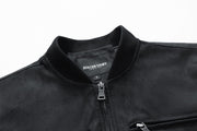 Suede Stand Collar Mens Jacket Double Zipper Pocket Clothing
