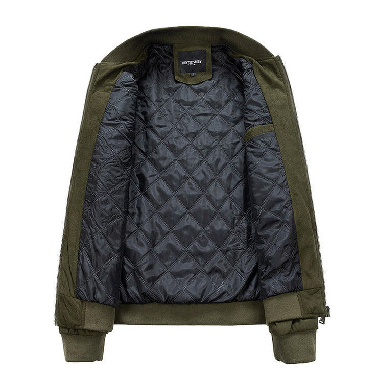 Suede Stand Collar Mens Jacket Double Zipper Pocket Clothing