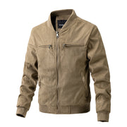 Suede Stand Collar Mens Jacket Double Zipper Pocket Clothing