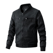 Suede Stand Collar Mens Jacket Double Zipper Pocket Clothing