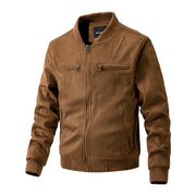 Suede Stand Collar Mens Jacket Double Zipper Pocket Clothing